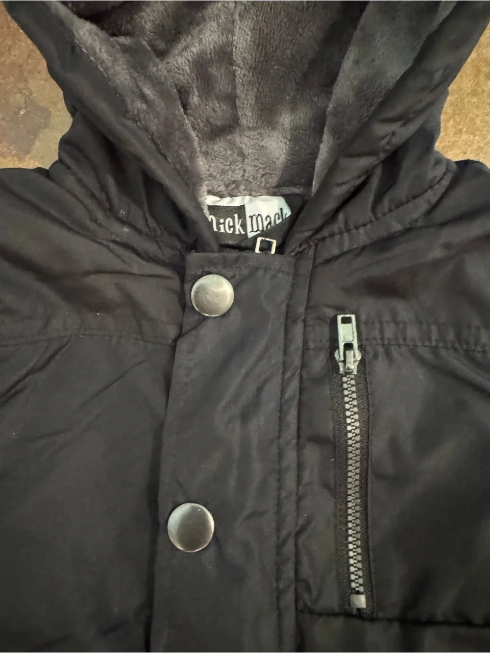 Mick Mack Black Hooded Puffer Jacket with Faux Fur Trim